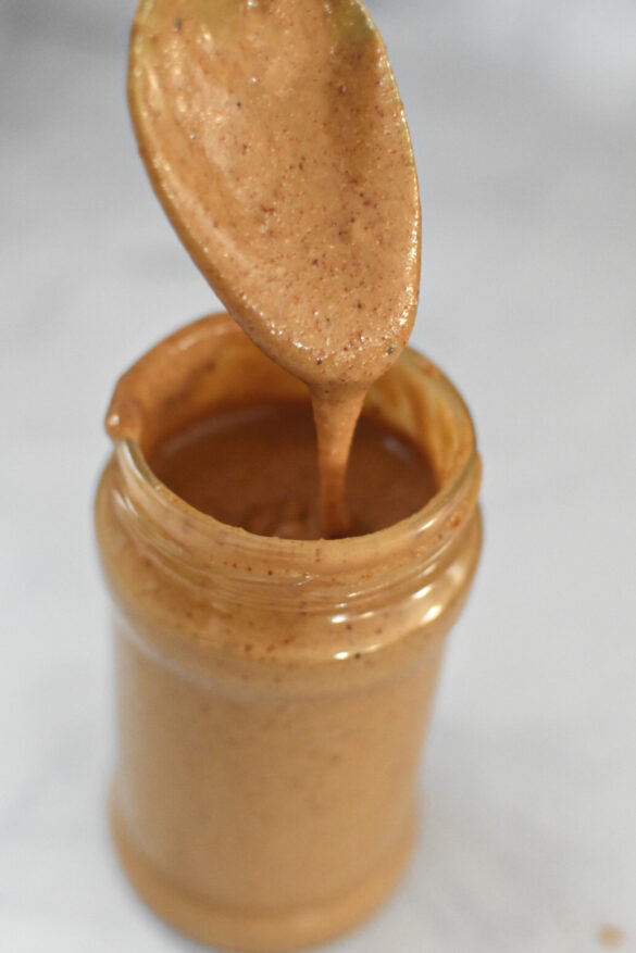 creamy homemade peanut butter in jar