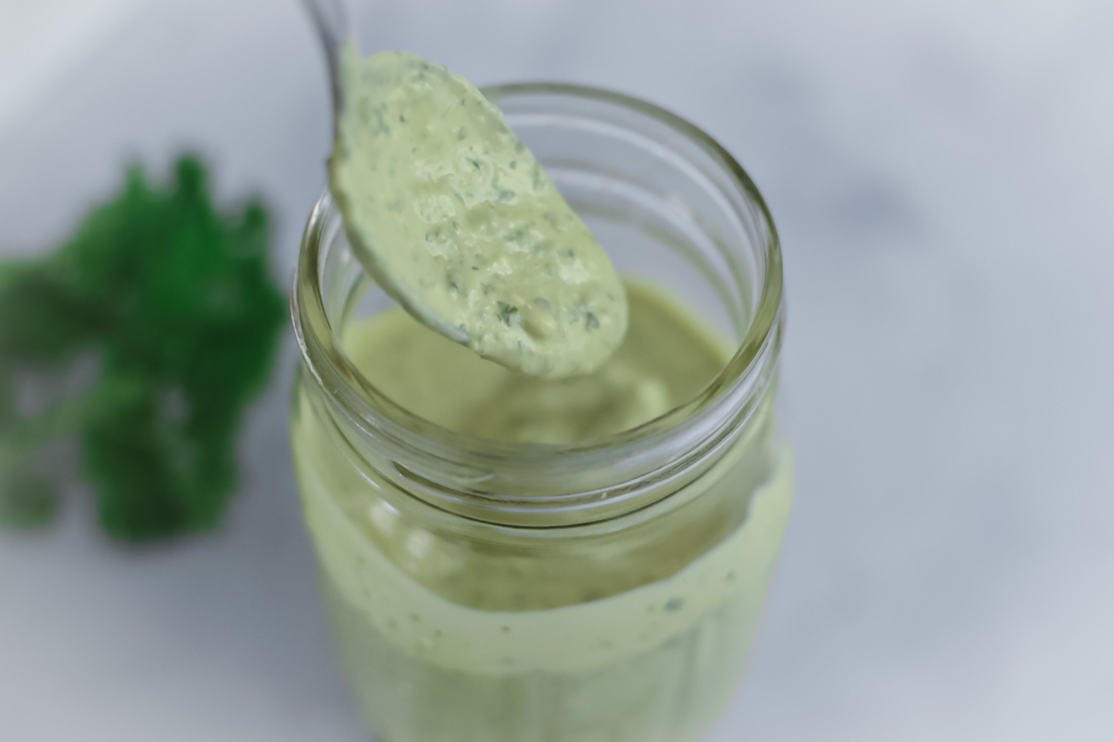 lemony green goddess dressing in jar