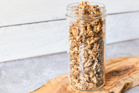 Sourdough Discard banana bread granola in a jar