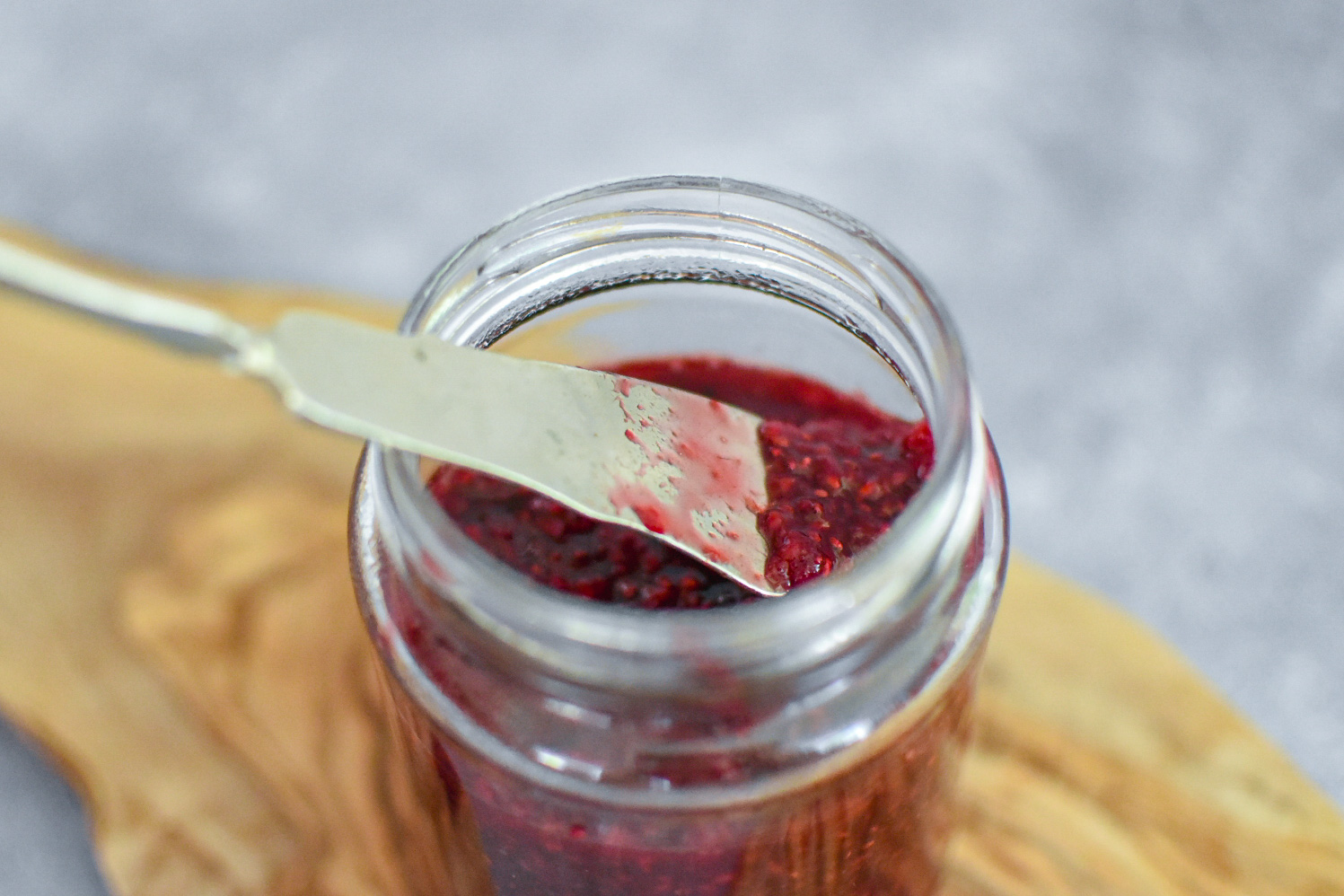 Low sugar raspberry chia seed jam