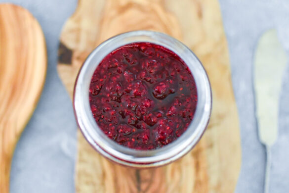 Low sugar raspberry chia seed jam