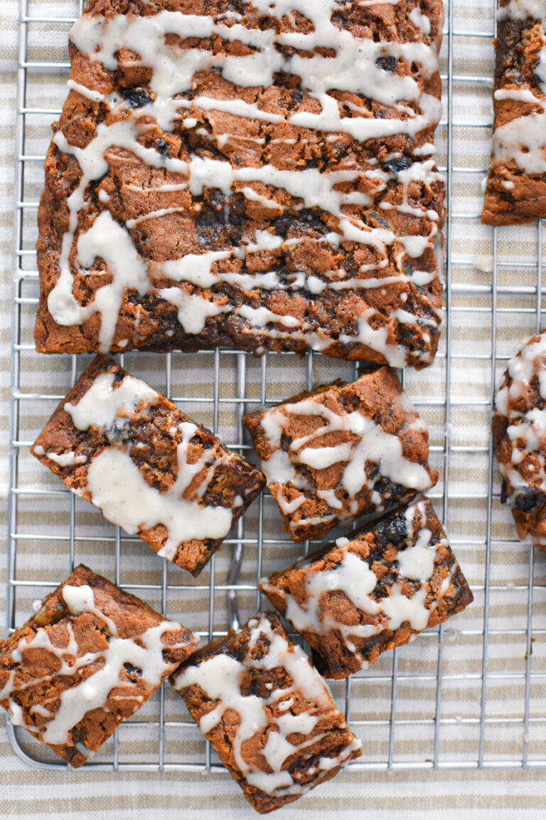 spiced hermit bar cookies on a cooling rack