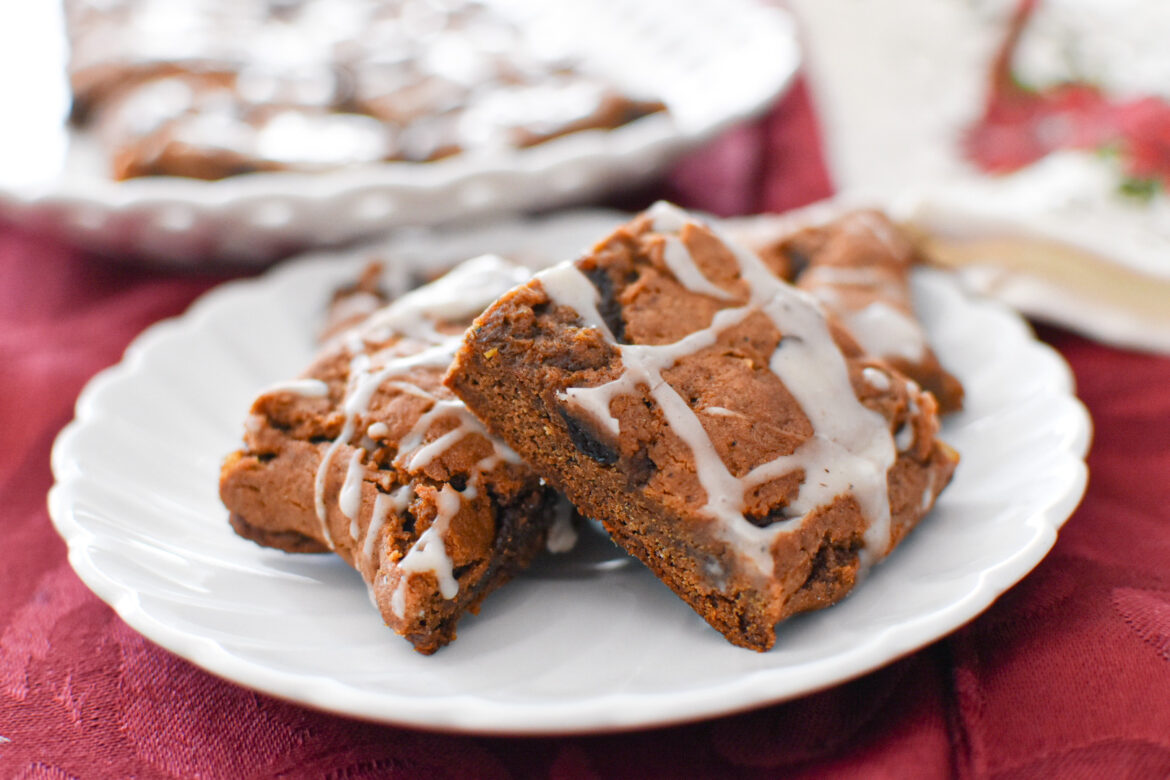 soft and chewy spiced hermit bar cookies on plates